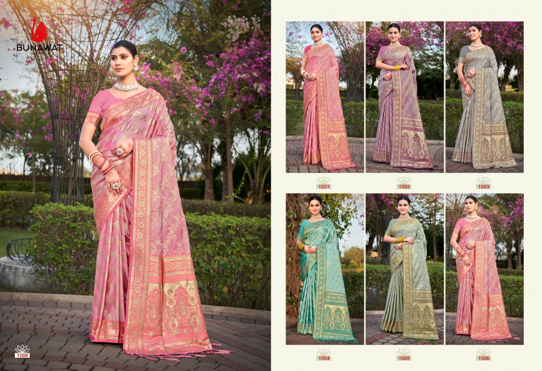 Shiv Gouri By Bunawat 1001 To 1006 Stain Silk Wedding Sarees Wholesale Shop In Surat
